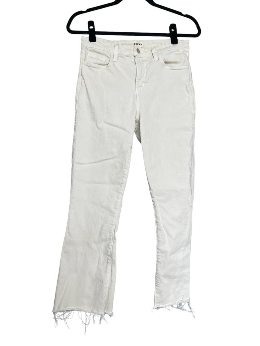 L'AGENCE White Frayed Hem Wide-Leg Jeans